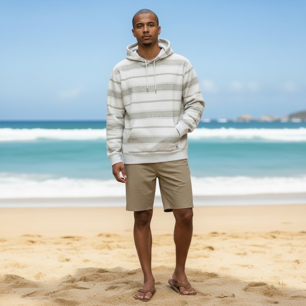 Quiksilver‎ Mens XL Striped Hoodie Pullover Surf Coastal Beach Skater 90s EUC